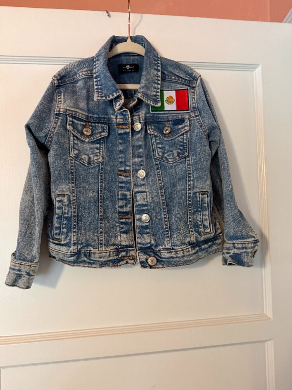 Kids 7 For All Mankind Denim Jacket w/ Mexico Flag Patch Sz 4